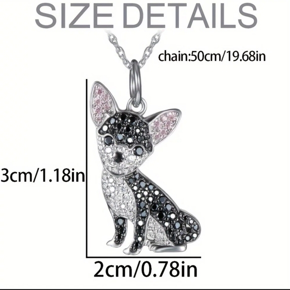 Black & White Chihuahua Rhinestone Pendant Necklace - Picture 5 of 6